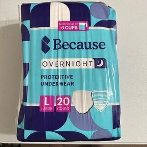 Because Overnight Protective Underwear Absorbency Pull Ups 20 Count Large L New